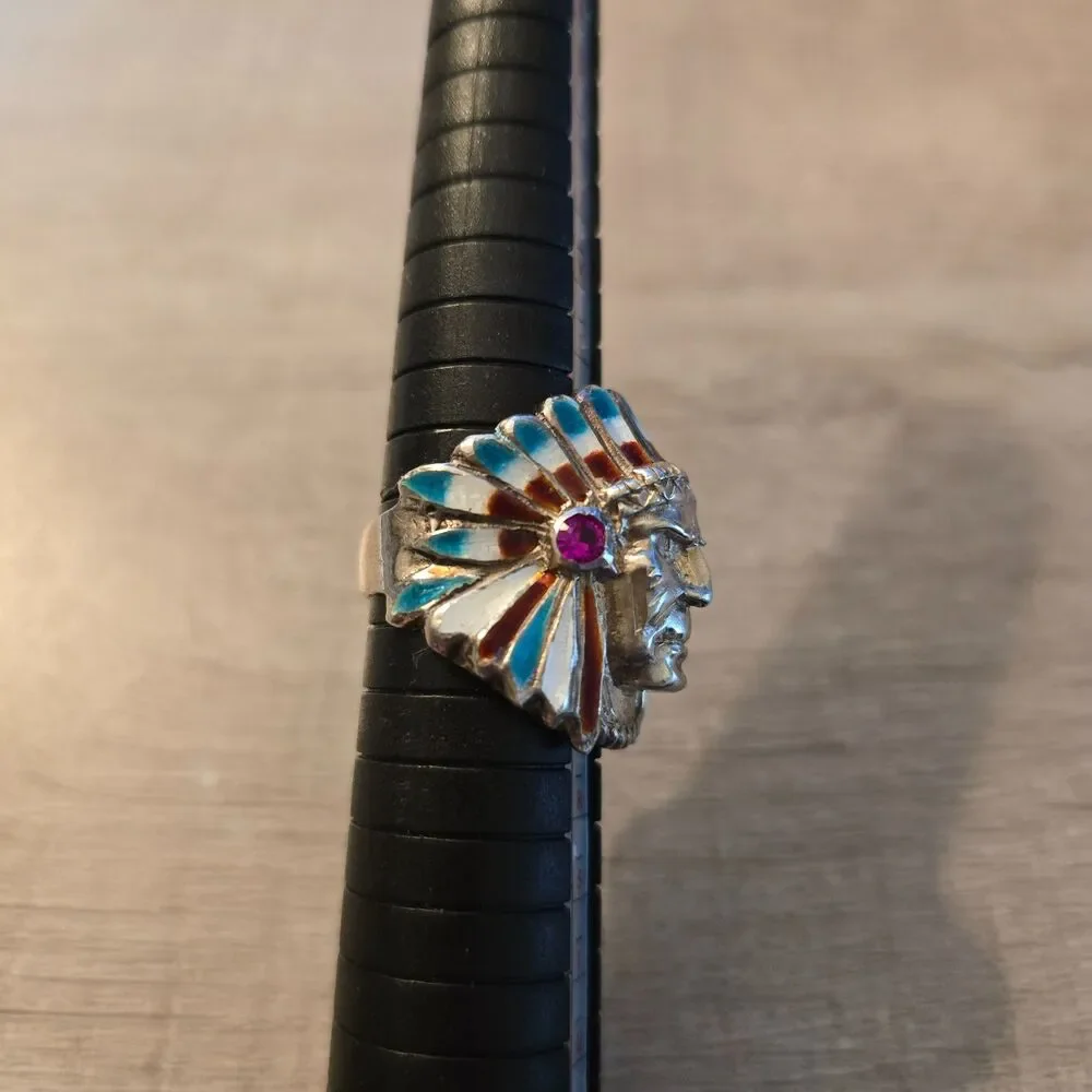 Vintage Sterling Native American Chief Head Ring sz 7.5